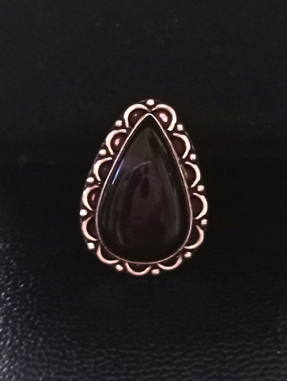 New - Natural Teardrop Black Onyx .925 Stamped Boho Style Ring Sz 7.5